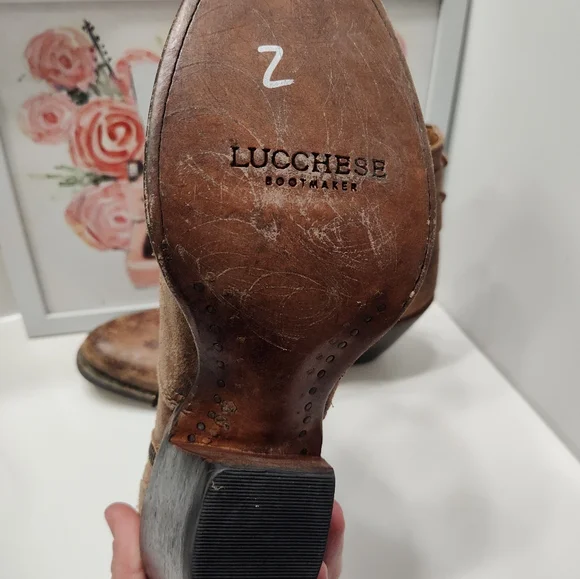 🥰EUC Lucchese Catalina Floral Genuine Leather Distressed Zip Ankle Boots, 7.5 - Picture 15 of 16